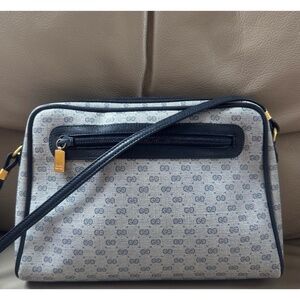 Authentic Vintage Gucci Blue Micro GG Canvas Leather Crossbody Bag